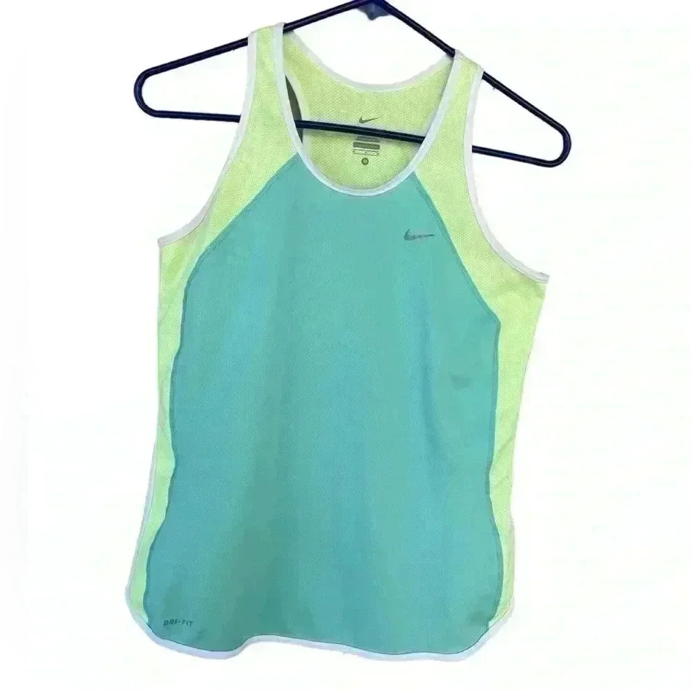 NIKE women’s workout tank top bright yellow and aqua blue size M used no flows